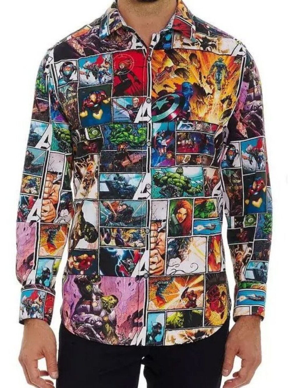 Robert Graham x Marvel Avengers Unite Sport Shirt Size M NWOT